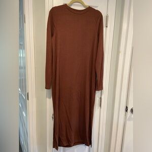 NWT Time & Tru Maternity Size L Brown Ribbed Knit Long Sleeve Maxi Dress